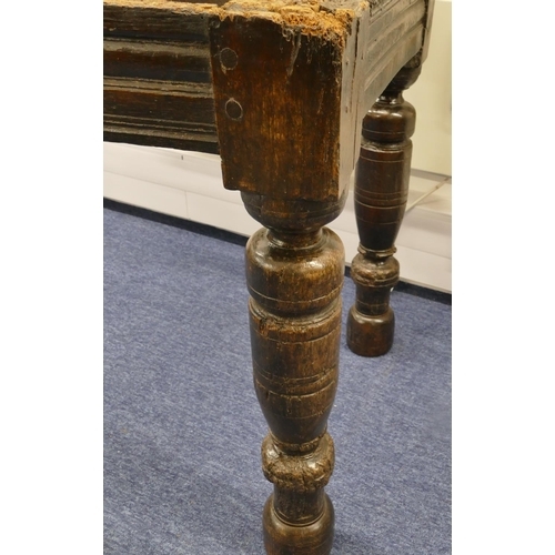 840 - A 17th Century oak refectory base with later top, 4 round turned legs (all feet have been tipped), b... 