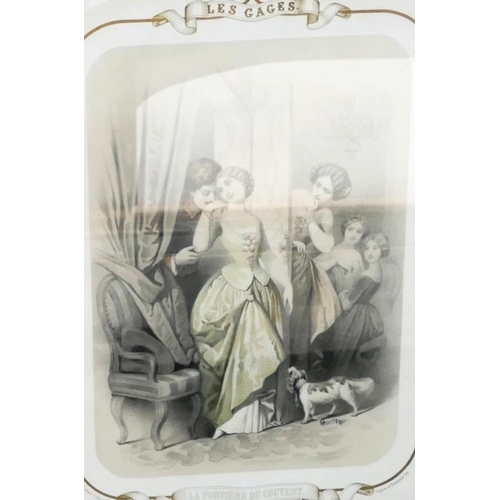 4074 - A pair of Les Gages fashion prints in gilt frames, 44.5cm x 31cm (2)