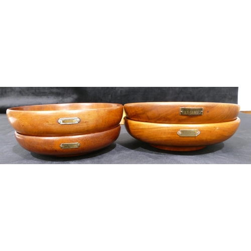 4095 - 7 various wooden bowls 2 made from HMS. Defiance timber. 1 HMS. Ganges 1810 timber and 1 HMS. Iron D... 