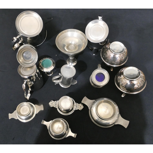 4098 - A mixed lot of pewter and other odd items including jugs, coffee pots, 3 quaches etc. (14)