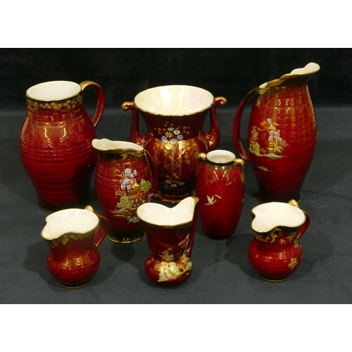 4112 - 8 Carlton Ware rough rouge vases, jugs etc, largest 27cm high. (8)