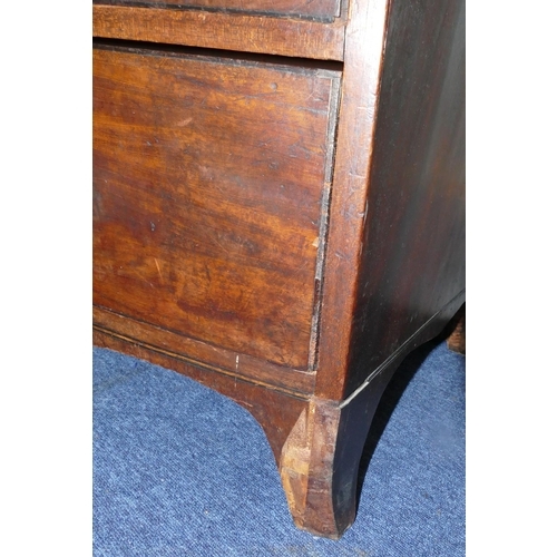 4106 - A George III mahogany bow fronted chest of drawers, with banded top, (3 pieces of veneer to top and ... 