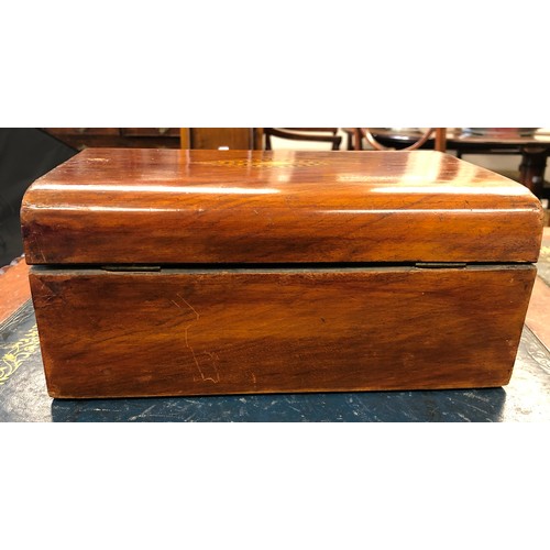 4113 - A 19th Century walnut rectangular shaped box with inlaid marquetry hinged top (tray missing to inter... 