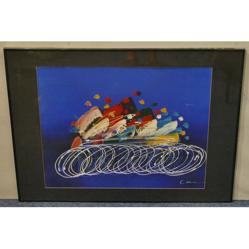 5054 - A modern abstract, indistinctly signed, in black frame, 48 x 59.5cm.