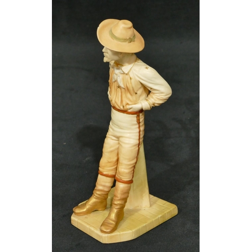 110 - A Royal Worcester figure of a standing gentleman leaning against a post, on blush ground (chip to ri... 