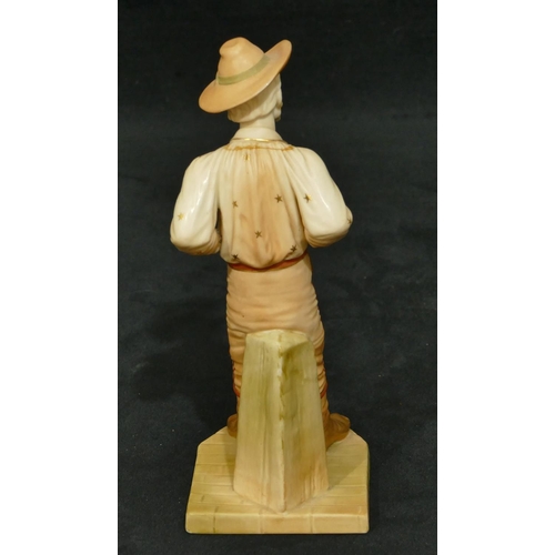 110 - A Royal Worcester figure of a standing gentleman leaning against a post, on blush ground (chip to ri... 