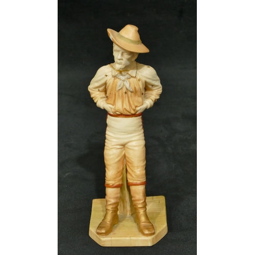 110 - A Royal Worcester figure of a standing gentleman leaning against a post, on blush ground (chip to ri... 