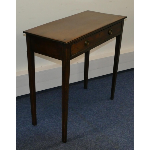 630 - A 19th Century mahogany side table with 1 long drawer, on square tapering legs, 74cm wide, 34.5cm de... 