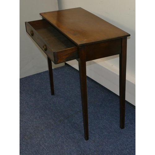 630 - A 19th Century mahogany side table with 1 long drawer, on square tapering legs, 74cm wide, 34.5cm de... 