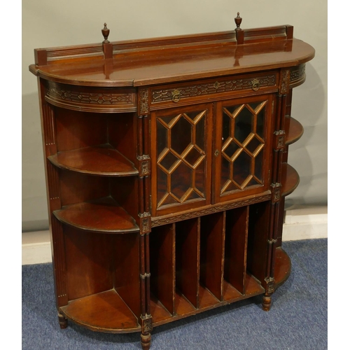 634 - An Edwardian mahogany D-end credenza base (no mirrored back) with 2 astragal glazed panelled doors b... 