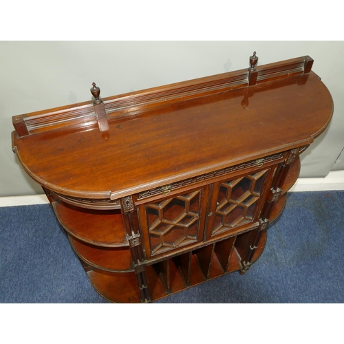 634 - An Edwardian mahogany D-end credenza base (no mirrored back) with 2 astragal glazed panelled doors b... 