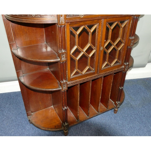 634 - An Edwardian mahogany D-end credenza base (no mirrored back) with 2 astragal glazed panelled doors b... 