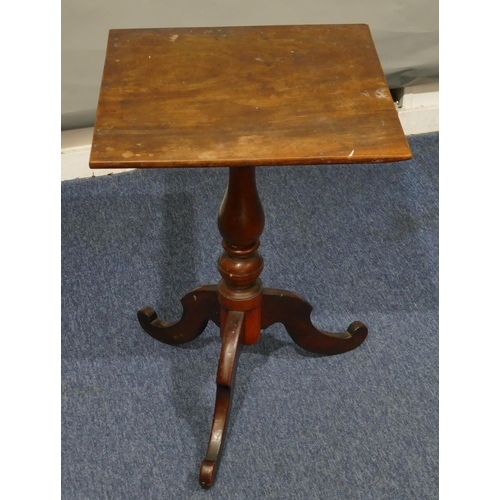 637 - A 19th Century mahogany square topped occasional table on round turned stem with 3 splayed legs, 48 ... 