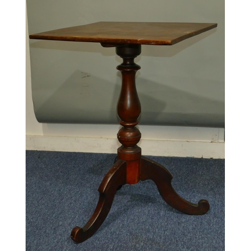 637 - A 19th Century mahogany square topped occasional table on round turned stem with 3 splayed legs, 48 ... 