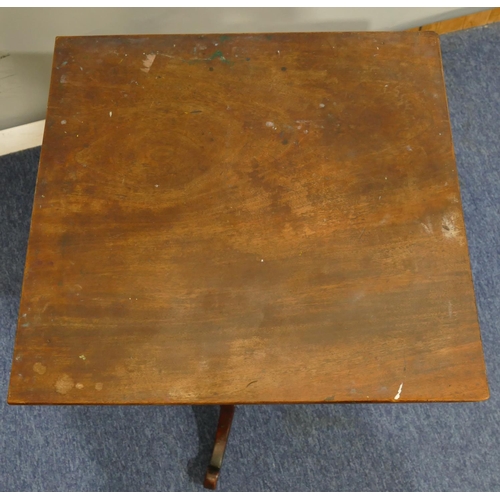 637 - A 19th Century mahogany square topped occasional table on round turned stem with 3 splayed legs, 48 ... 