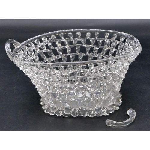 70 - A 19th Century glass oval 2-handled basket with pierced decoration (crack to base & 1 handle broken)... 