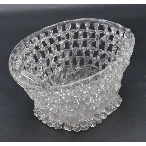 70 - A 19th Century glass oval 2-handled basket with pierced decoration (crack to base & 1 handle broken)... 