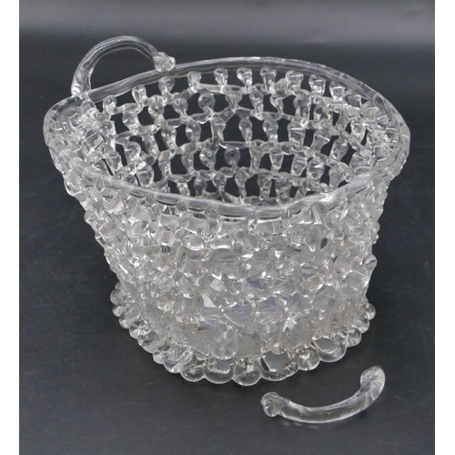 70 - A 19th Century glass oval 2-handled basket with pierced decoration (crack to base & 1 handle broken)... 