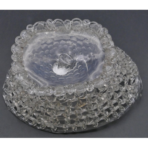 70 - A 19th Century glass oval 2-handled basket with pierced decoration (crack to base & 1 handle broken)... 