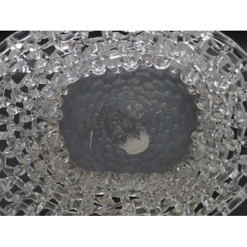 70 - A 19th Century glass oval 2-handled basket with pierced decoration (crack to base & 1 handle broken)... 