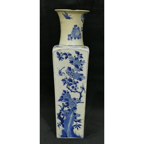 105 - A 19th Century Chinese square vase with round trumpet shaped neck (neck completely restored and rest... 