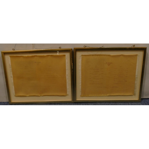 5072 - 2 Blenheim Palace silk programs, both framed under glass, 29 x 38.5cm.