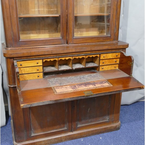 5089 - A Victorian mahogany secretaire bookcase with 2 glass panel doors enclosing adjustable shelves, secr... 