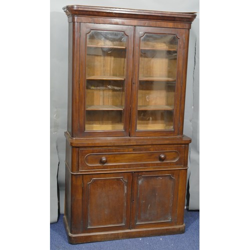 5089 - A Victorian mahogany secretaire bookcase with 2 glass panel doors enclosing adjustable shelves, secr... 