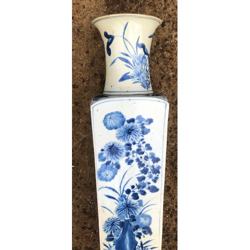 105 - A 19th Century Chinese square vase with round trumpet shaped neck (neck completely restored and rest... 