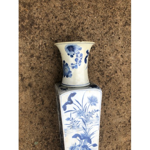 105 - A 19th Century Chinese square vase with round trumpet shaped neck (neck completely restored and rest... 