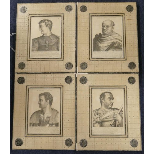 216 - P Mariette, Set of 4 early black and white Engravings, depicting figureheads of Roman Emperors 