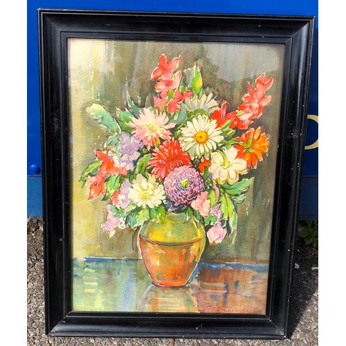 6096 - A coloured print of vase of flowers, signed Marcella Smith, 29.5 x 39.5cm, in black frame.