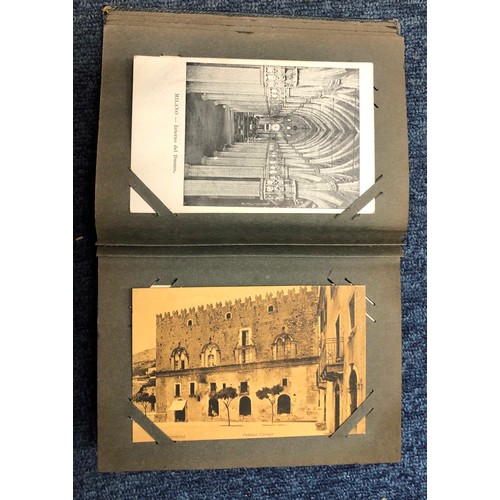 6098 - A leather bound  album containing various European postcards.