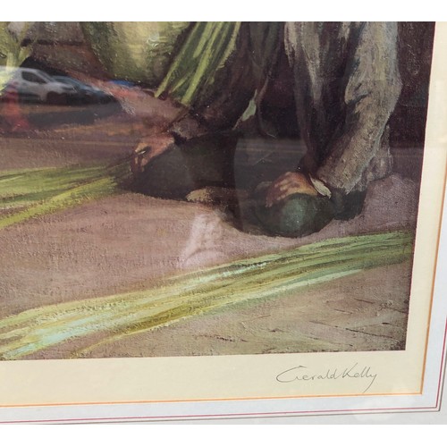 6105 - Gerald Kelly signed limited edition print depicting a man. woman and children weaving baskets, signe... 