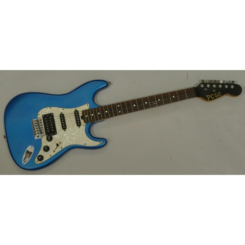 1066 - Blue PCGC 6-string electric guitar, overall height 99.5cm.