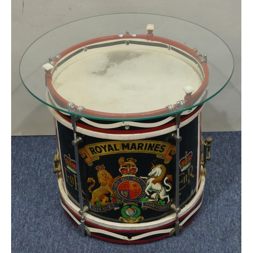 1093 - A Royal Marines marching drum decorated with Queen Elizabeth II coat of arms 