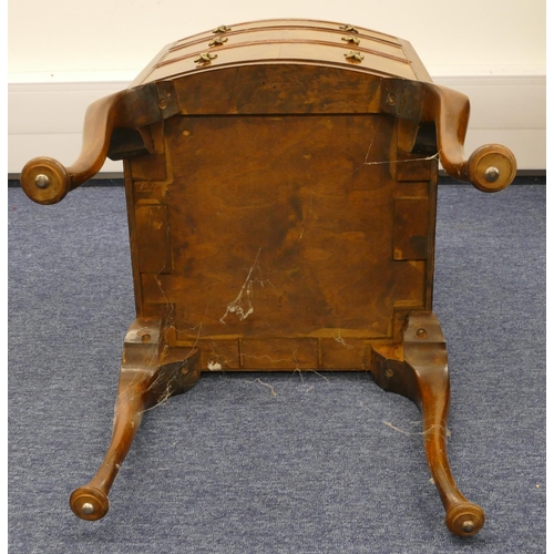 1156 - A burr walnut bow fronted bedside cupboard with 1 drawer and single panelled door in the form of 2 d... 