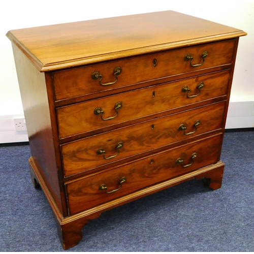 1160 - A George III mahogany small straight front chest of drawers with 4 long graduated drawers, drop bras... 