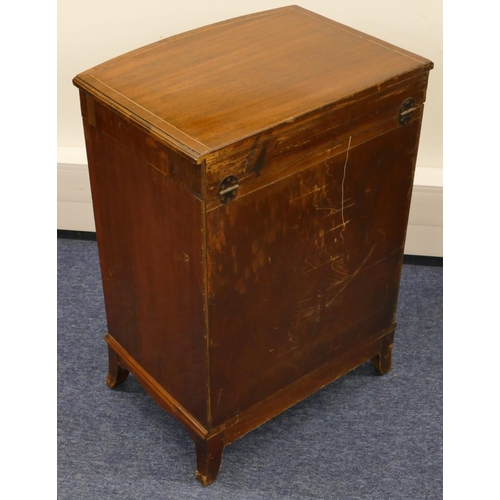 1163 - An Edwardian mahogany low bow fronted sewing chest with banded hinged top enclosing fitted interior,... 