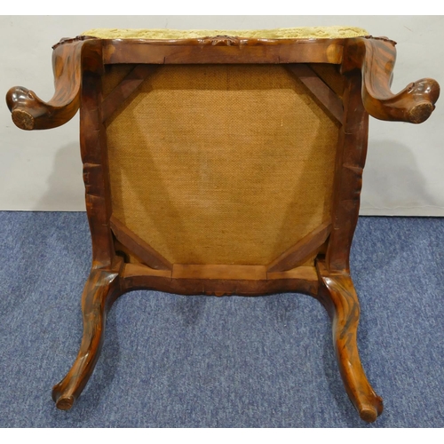 1164 - A Victorian simulated rosewood square stool with green overstuffed seat on cabriole legs, 48cm x 50c... 