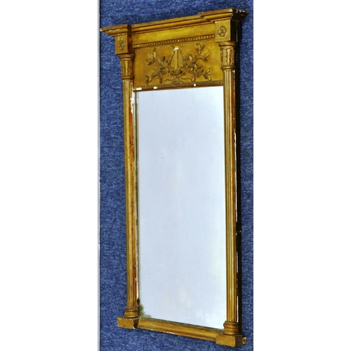 1165 - A 19th Century gilt rectangular shaped mirror with half round reeded column supports, harp and flora... 