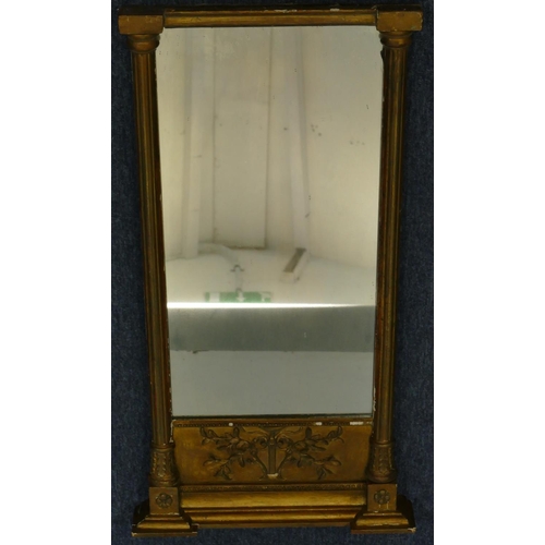 1165 - A 19th Century gilt rectangular shaped mirror with half round reeded column supports, harp and flora... 