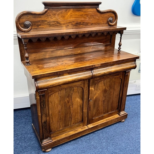 1170 - A William IV rosewood chiffonier having shelfed back above 2 drawers and 2 panelled doors 122.5cm wi... 