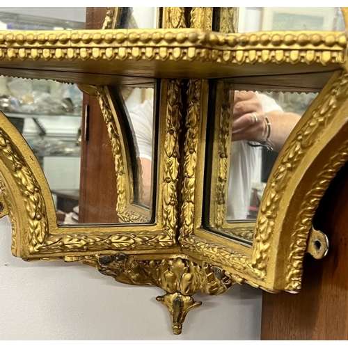 1171 - A 19th Century gilt hanging corner mirrored 3 tier shelf 43cm wide 92cm high