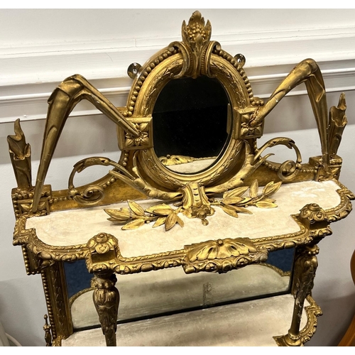 1172 - A 19th Century gilt hanging mirrored back 3 tier shelf 56cm wide 115cm high