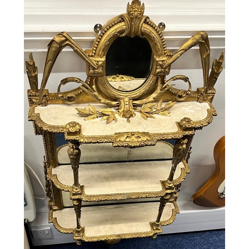 1172 - A 19th Century gilt hanging mirrored back 3 tier shelf 56cm wide 115cm high