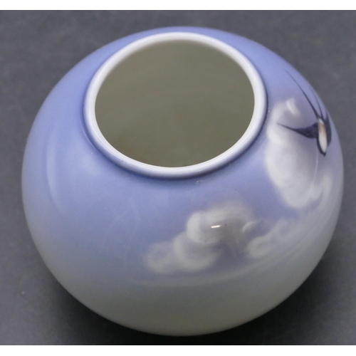 150 - Royal Copenhagen small round bulbous shaped pot with bird decoration, numbered 2671, 6.2cm high.