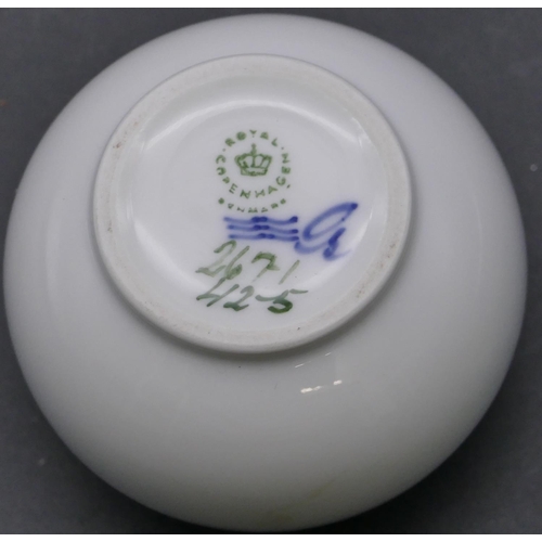 150 - Royal Copenhagen small round bulbous shaped pot with bird decoration, numbered 2671, 6.2cm high.