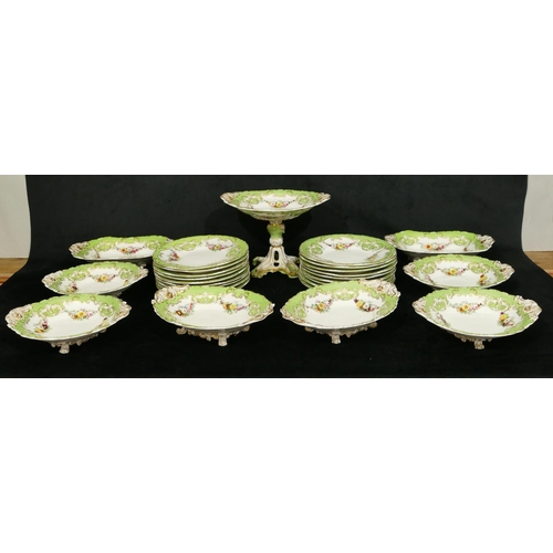 158 - A Copeland and Garrett porcelain fruit service on white and green ground with hand painted floral, s... 