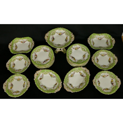 158 - A Copeland and Garrett porcelain fruit service on white and green ground with hand painted floral, s... 